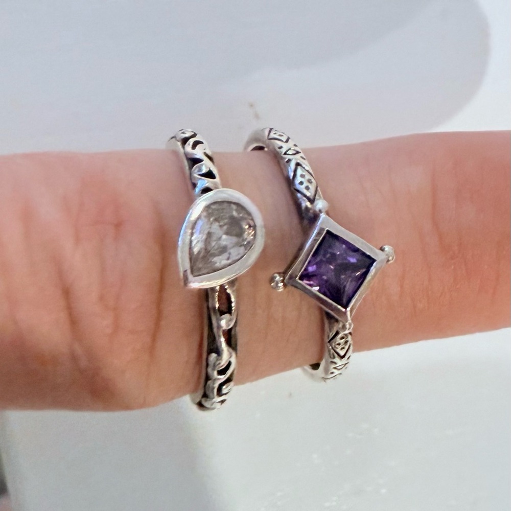 Silpada Sterling Silver and Amethyst/Clear cubic zirconia Ring Set